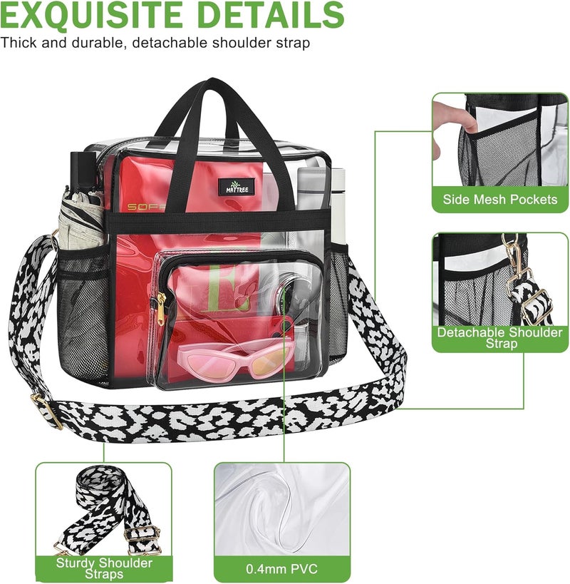 MAYTREE Clear Bag for Stadium Events, 12x6x12 Clear Tote Bag with Removable Strap, Transparent Bag for Concert Sports Festival, Cow-Strap - Image 4